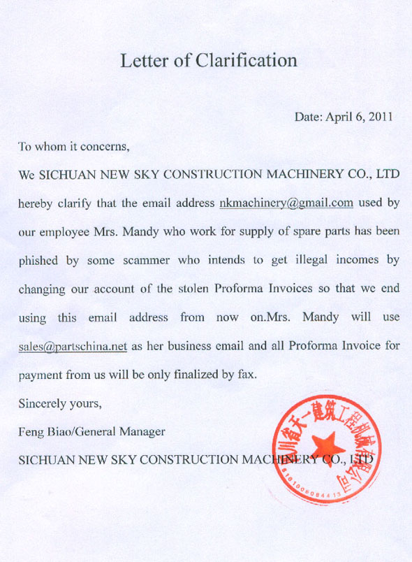 Letter of Clarification